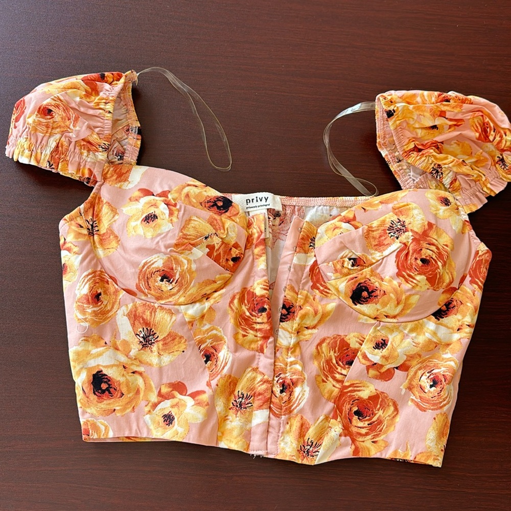 Flowery peach crop top